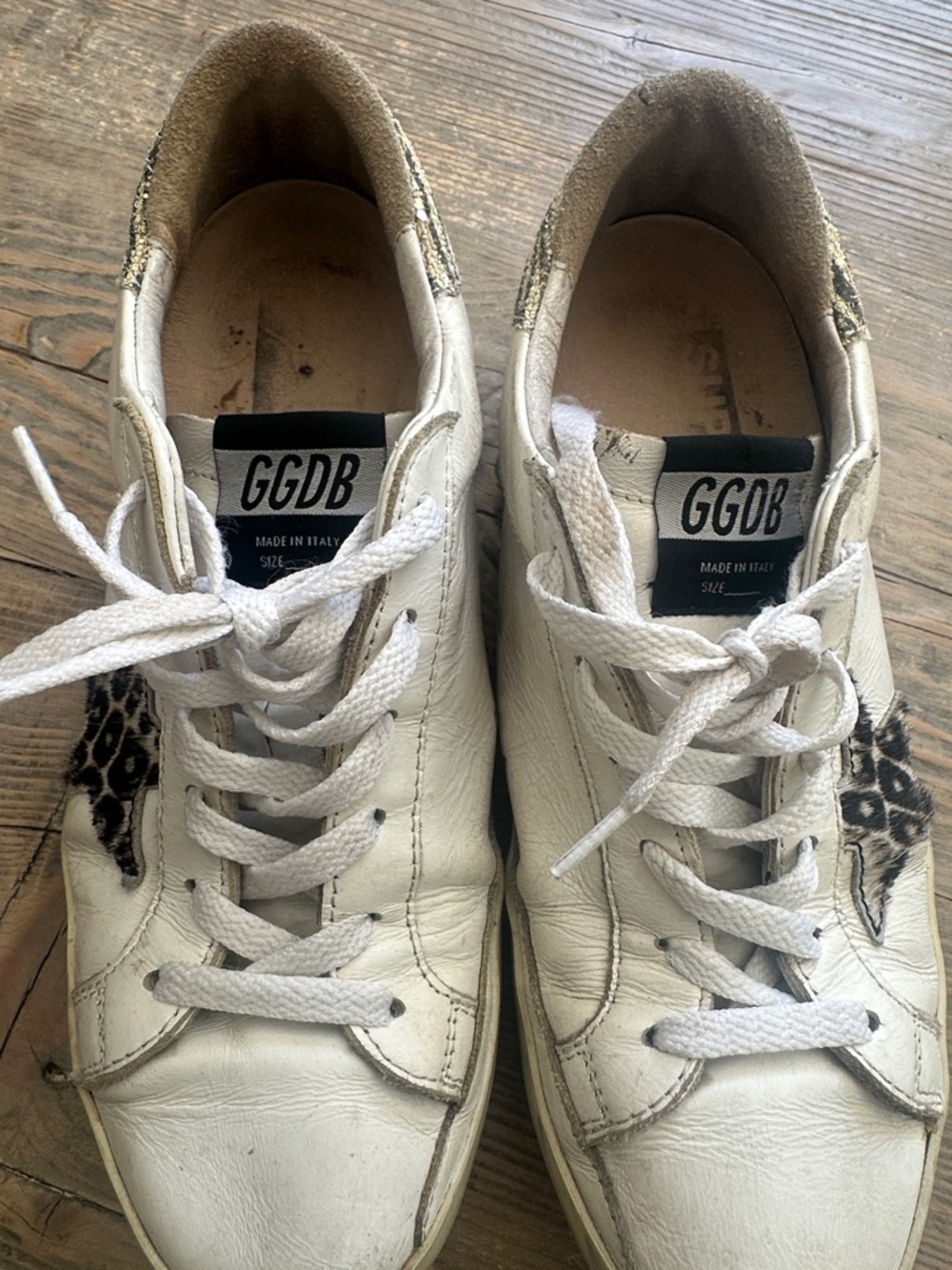 Golden Goose White Leather Sneakers with Leopard Star Detail and Gold Heel - Picture 8 of 12